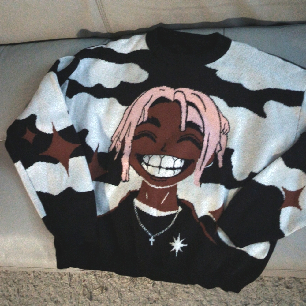 Boys Graphic Knit Sweater - Streetwear Smiling Character - Size 10